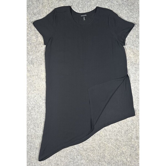 Eileen Fisher Silk Tunic Women’s XL Black Slit Asymmetric Loose Fit Blouse - Picture 3 of 10